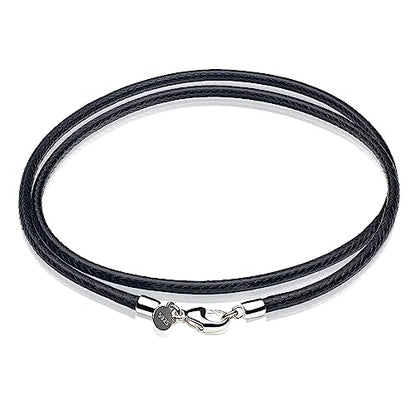 Leather Necklace for Men Women with Solid 925 Sterling Silver Lobster Clasp 3mm Black/Brown/LightBrown/Red Leather Necklace Cord 16/18/20/22/24/26/30 Inches - size: 30, style: Black Leather Cord Necklace 3mm