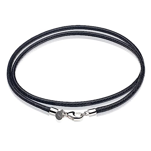 Leather Necklace for Men Women with Solid 925 Sterling Silver Lobster Clasp 3mm Black/Brown/LightBrown/Red Leather Necklace Cord 16/18/20/22/24/26/30 Inches - size: 30, style: Black Leather Cord Necklace 3mm