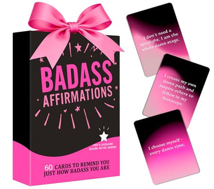 Badass Affirmation Cards, Sassy Affirmations, 60 Affirmation Deck for Girls, Inspiring Daily Quotes Encouragement Cards for Women Empowerment, Journal Prompts, Graduation Birthday Gift for Her