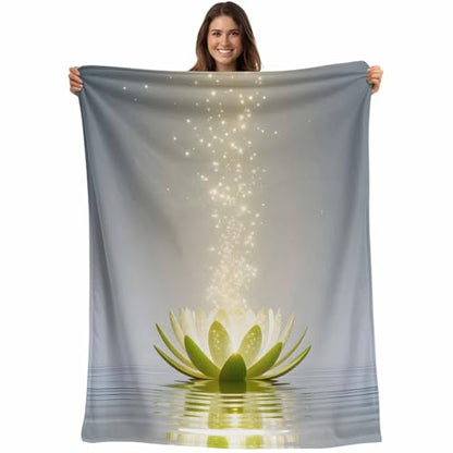 Zen Meditation Lotus Floral Blanket Soft Cozy Warm Throw Blanket for Couch, Plush Fuzzy Flannel Fleece Blankets for Sofa, Green Floral Modern Art Bed Blankets Lightweight Gifts for Women, 40"x60" - size: 40x60 Inch