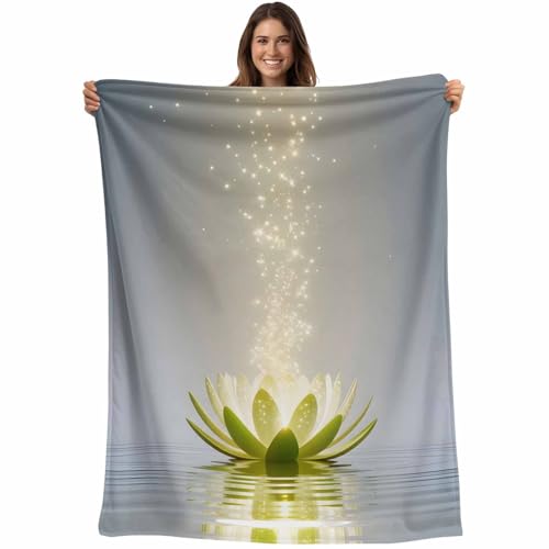 Zen Meditation Lotus Floral Blanket Soft Cozy Warm Throw Blanket for Couch, Plush Fuzzy Flannel Fleece Blankets for Sofa, Green Floral Modern Art Bed Blankets Lightweight Gifts for Women, 50"x60" - size: 50x60 Inch
