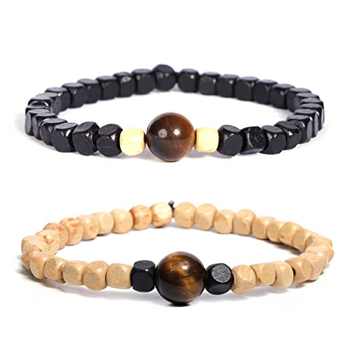 Natural Wood Beads Bracelet for Men Women Wooden Bracelet for Prayer Meditation Healing - color: C