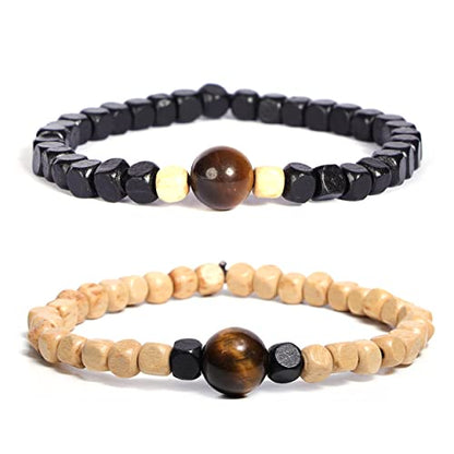 Natural Wood Beads Bracelet for Men Women Wooden Bracelet for Prayer Meditation Healing - color: C