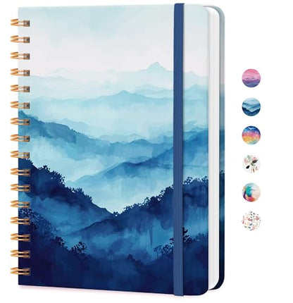 Lined Spiral Journal Notebook, A5 College Ruled Notebook for Journaling, Note-Taking, and Daily Planning, Durable Hardcover with an Elegant Design, Mountain - color: H.Mountain