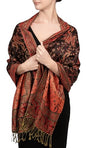 Achillea Reversible Paisley Pashmina Rave Scarf – Exotic Indian Shawls and Wraps for Evening Dresses, Festivals, All Seasons - color: Black Red