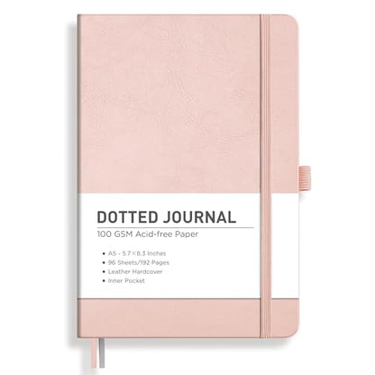 RETTACY Dotted Journal Notebook, 192 Pages, A5 Medium Size (5.7'' x 8.3''), Leather Hardcover, 100 GSM Thick Paper, for Journaling, Planning, Tracking (Rose Gold) - color: Rose Gold, style: Dotted