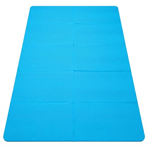 TPE Yoga Mat with Hanging Holes, Wall Mount Workout Mat, Shock Absorbent Fitness Pad for Home Gym, Pilates & Meditation - color: blue foldable
