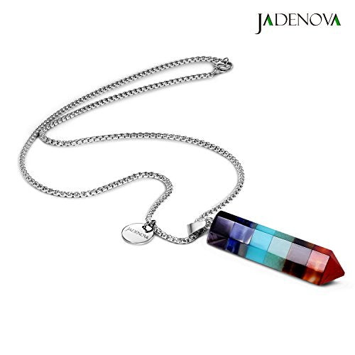 JADENOVA 7 Chakra Stones Necklace Gemstone Pendant Necklace Energy Healing Crystal Divination Pendulum For Women (Cone Hexagonal, 18 Inches Stainless Steel Chain) - style: Hexagonal 7 Chakra Pendant Necklace