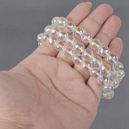 Justinstones Gemstone Crystals Chakra Beads Bracelet Crystal Healing 10mm Round Stretchable Bracelet for Her Gift - color: Faceted Rainbow Clear Quartz