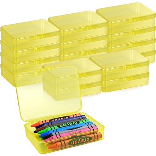 16 Pcs Plastic Crayon Box, Mini Plastic Storage Containers with Lid, 4.5x3.4 Inches Clear Rectangle Box Small Storage Boxes for Crafts, Jewelry Beads, Office Supplies (Yellow) - color: Yellow