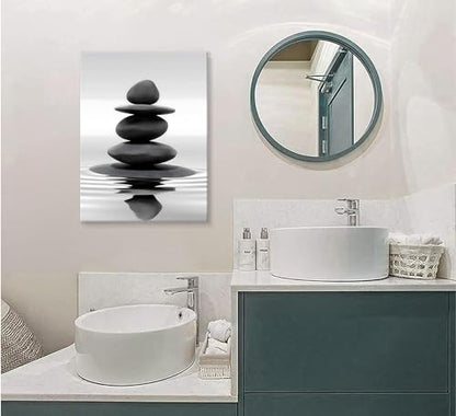Zen Canvas Wall Art Black Stacked Stone Poster Print for Spas Bathrooms Yoga Rooms Meditation Spaces Ready to Hang 16x24in Framed - color: Canvas Black Stone, size: 24"L x 16"W