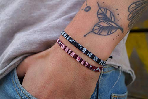 Made by Nami 2 Pcs Boho Surfer Bracelets for Women and Men Waterproof and Adjustable Braided Bracelets Set of 2 for Ethnic Hippie Style - color: Black & Ruby Red