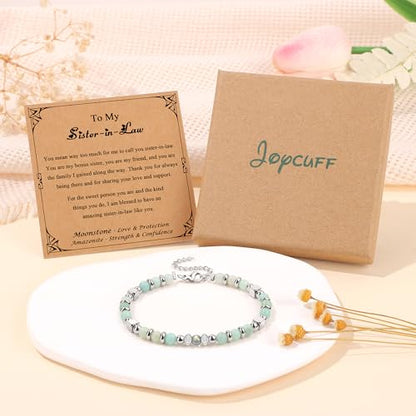 JoycuFF 𝗚𝗶𝗳𝘁𝘀 𝗳𝗼𝗿 𝗪𝗼𝗺𝗲𝗻 𝗠𝗼𝗼𝗻𝘀𝘁𝗼𝗻𝗲 𝗕𝗿𝗮𝗰𝗲𝗹𝗲𝘁 Amazonite Colorful Imperial Jasper Stainless Steel Beads Bracelets, Graduation Christmas Valentines Mothers Day Birthday Gifts - style: Sister In Law Gifts-Amazonite