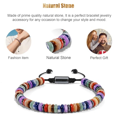 VIBILIA Healing Crystal Bracelets Beaded Bracelets for Men Women Natural Stone Adjustable Bracelets Unique Gifts for Father Son Grandfather Brother Friend - color: Natural