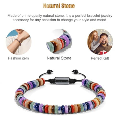 VIBILIA Healing Crystal Bracelets Beaded Bracelets for Men Women Natural Stone Adjustable Bracelets Unique Gifts for Father Son Grandfather Brother Friend - color: Natural