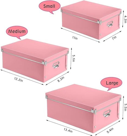 XUCHUN File Storage Boxes, Foldable Storage Bins with Lid 3 in 1 Set, Press-Stud Fastening, Moisture-Proof, Space Saving Storage, Photoes, Files, Closets - color: Pink