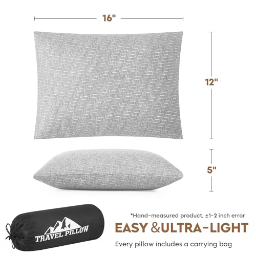 Camping Pillow Shredded Memory Foam Pillow, Compressible Travel Pillow Breathable Cover, Ideal Backpacking Airplane Hiking - color: Light Gray, size: S-16 X 12 Inch