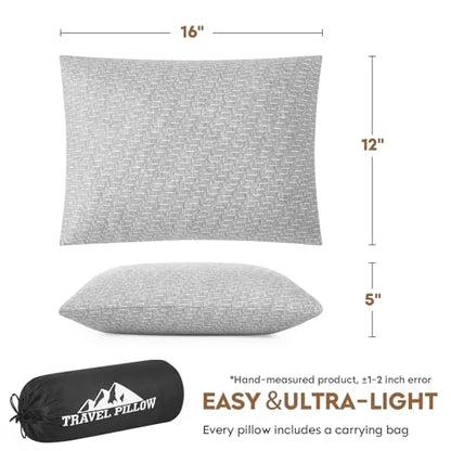 Camping Pillow Shredded Memory Foam Pillow, Compressible Travel Pillow Breathable Cover, Ideal Backpacking Airplane Hiking - color: Light Gray, size: S-16 X 12 Inch