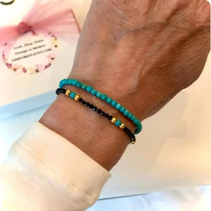 Puka Shell Bracelet for Men Wooden Bracelets Turquoise Stack Beaded Minimalist Trendy Jewelry for Friend Gift - style: 2pcs-Turquoise