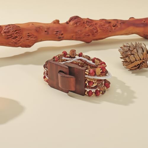 Boho Bangle Bracelets for Women Wooden Beaded Bracelets Chunky Bohemian Beach Bracelets Jewelry for Women