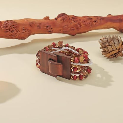 Boho Bangle Bracelets for Women Wooden Beaded Bracelets Chunky Bohemian Beach Bracelets Jewelry for Women