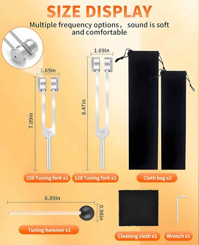 128/256Hz Weighted Tuning Fork for Healing Set, Tone Therapy Healing Instrument with Reflex Hammer for Meditation Relaxation Stress Relief