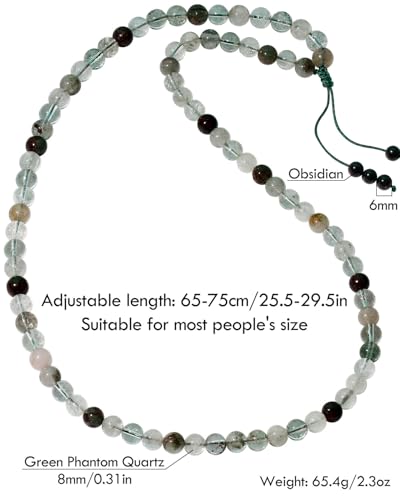 Simple Crystals and Stones Beaded Necklace Protection Balance Meditation Long Necklaces for Women and Men Amulet Jewelry - style: Green Phantom Quartz