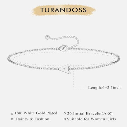 Turandoss Gold Initial Bracelets for Women Girls Jewelry Gifts Trendy - Dainty 18k Gold Plated Letter Initial Bracelet Tiny Letter A-Z Bracelets Personalized Bracelets Gifts for Women Girls Gifts - color: Silver, style: A.