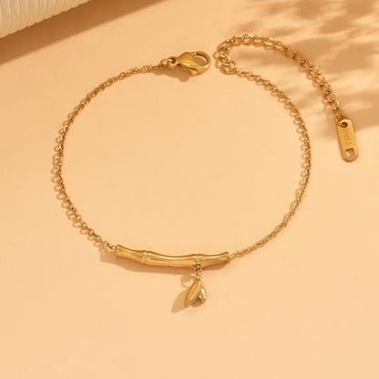 18K Gold Plated Hand Chain Bracelets for Women, Dainty Cubic Zirconia, Heart, Beads, Bamboo Link Charm Bracelet, Trendy Adjustable Finger Ring Bracelet, Hand Chain Jewelry, Christmas Gifts - style: Bamboo