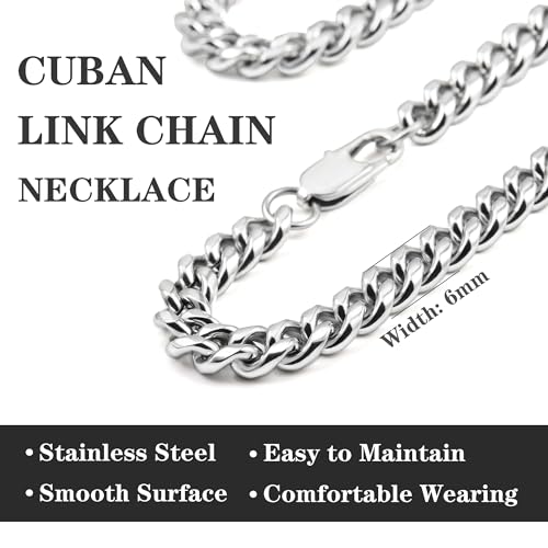Chain for Men Stainless Steel Cuban Link Chain Necklace Silver Toned Mens Necklaces 18, 20, 22, 24, 26 Inch - size: 26 Inches, style: 6mm width-stainless steel