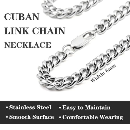 Chain for Men Stainless Steel Cuban Link Chain Necklace Silver Toned Mens Necklaces 18, 20, 22, 24, 26 Inch - size: 26 Inches, style: 6mm width-stainless steel
