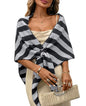 Womens Knitted Shawl Wraps Casual Solid Color Cape Scarf Comfortable Triangle Pashmina Shoulder Sweater - color: Stripes Gray