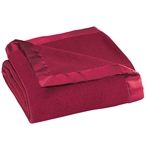 OakRidge Satin Fleece Blanket, Full/Queen, Twin or King Size – 100% Polyester Lightweight Fabric and Cozy Satin Binding Edges in Tightly Folding Travel Blanket, Burgundy - color: Burgundy, size: Twin