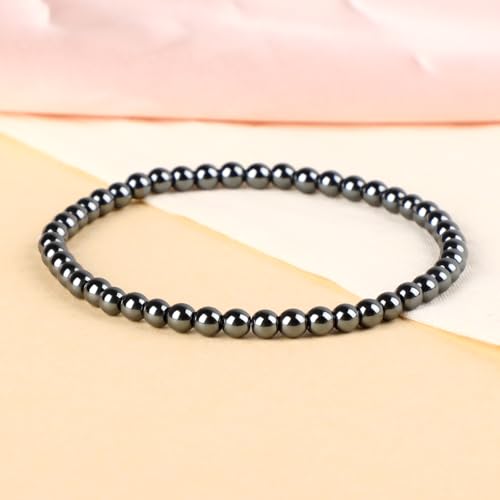 LPBeads Handmade Natural Gemstone Stretch Elastic Bracelet Healing Crystal Round Stone Beads Jewelry Gifts for Women Men - color: Hematite, size: 4mm