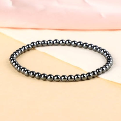 LPBeads Handmade Natural Gemstone Stretch Elastic Bracelet Healing Crystal Round Stone Beads Jewelry Gifts for Women Men - color: Hematite, size: 4mm