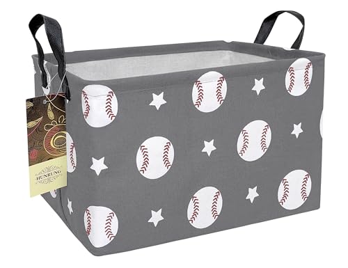 Rectangle Storage Basket Cute Canvas Organizer Bin for Pet/Children Toys, Books, Clothes Perfect for Rooms/Playroom(REC-Grey Baseball) - color: REC-Grey Baseball