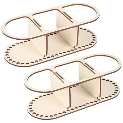 2pcs 9mm Hole Crochet Organizer Basket Base, HSSZXFR Oval Shape Wooden Basket Bottom with Divider and Lid, Three-Compartment Design, 30x15cm/11.8"x5.9", for DIY Basket Weaving Craft Making Supplies