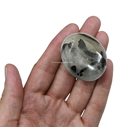 Amazing Gemstone Black Rutilated Quartz Crystals and Healing Stones - Large Palm Stone Crystals Piedra - Crystal for Good Luck, Positive Energy, Meditation - Unique Stocking Stuffers Gifts for Women - color: Black Rutilated Quartz