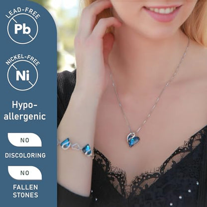 Leafael Gift Necklaces for Women, Infinity Love Birthstone Heart Crystal Pendant, Birthday Anniversary Jewelry for Wife, Mom, and Her, Silver Plated, 18" + 2" Adjustable Chain - color: 09a-September-Bermuda Sapphire Blue