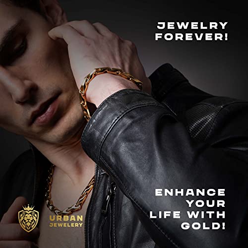 Urban Jewelry Men’s Wheat Link Bracelet Collection – Tungsten Carbide Base, 3-Sided Links, 8.3 Inch, Black, Silver & 24K Gold Plated Variations, Scratch-Resistant, Gift Box - color: 18K Gold Plated over Tungsten Bracelet 18K Gold pTungsten Bracelet