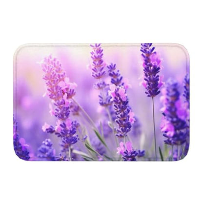 Lavender Flower Print Flannel Anti-Slip Mat 16x24in Polyester Floor Covering, Full Single-Side Printed - color: Lavender Flower