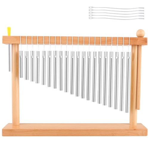 EASTROCK 20 Note Chime Table Wind Chime Bar Percussion Instrument Single Row Chime Hand Chimes Relaxing Meditation Healing Sound Desktop Decoration (Silver) - color: Sliver
