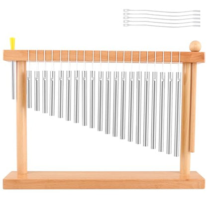 EASTROCK 20 Note Chime Table Wind Chime Bar Percussion Instrument Single Row Chime Hand Chimes Relaxing Meditation Healing Sound Desktop Decoration (Silver) - color: Sliver