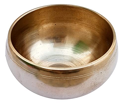 Purpledip Bell Metal Singing Bowl: Dhyana Musical Instrument For Meditation, 3.5 Inches, Gold (12397) - style: Scripture design | 4 inches | Gold | No pillow cushion
