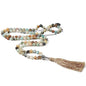 108 Mala Beads Necklace Semi-Precious Gem Stones Meditation Necklace 108 Hand Knotted Japa Mala Beaded Tassel Necklace with Tree of Life Pendant - color: Natural Amazonite