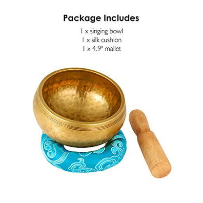 4.2'' Tibetan Meditation Yoga Singing Bowl Set, Hand Hammered Singing Bowl With Mallet & Silk Cushion, For Meditation, Chakra Healing, Prayer, Yoga and Mindfulness