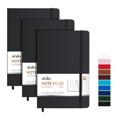 ViVin Lined Journal Notebooks,3 Pack,192 Pages,Medium 5.5 x 8.3 inch,College Ruled,A5 Hardcover Notebooks,Journaling Notebooks for Professional Office Work,Writing, School