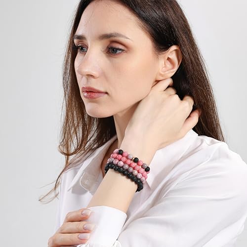 Fengling 4 PCS Beaded Crystal Bracelet for Women 8mm Natural Gemstones Handmade Bracelet for Girls Healing Stretch Bracelets Crystal Jewelry for Women Gifts