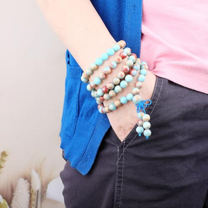 AD Beads 6mm 8mm 108 Prayer Mala Jasper Elastic Bracelet - Handmade Yoga Meditation Healing Power Energy Gifts for Unisex Adult. - color: Agalmatolite (Peace)
