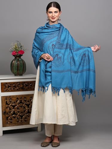 Exotic India Women's Polycotton Prayer Shawl with Printed Om Namah Shivai and Lord Shiva for Pooja Mandir Wrap Stole, Scarves